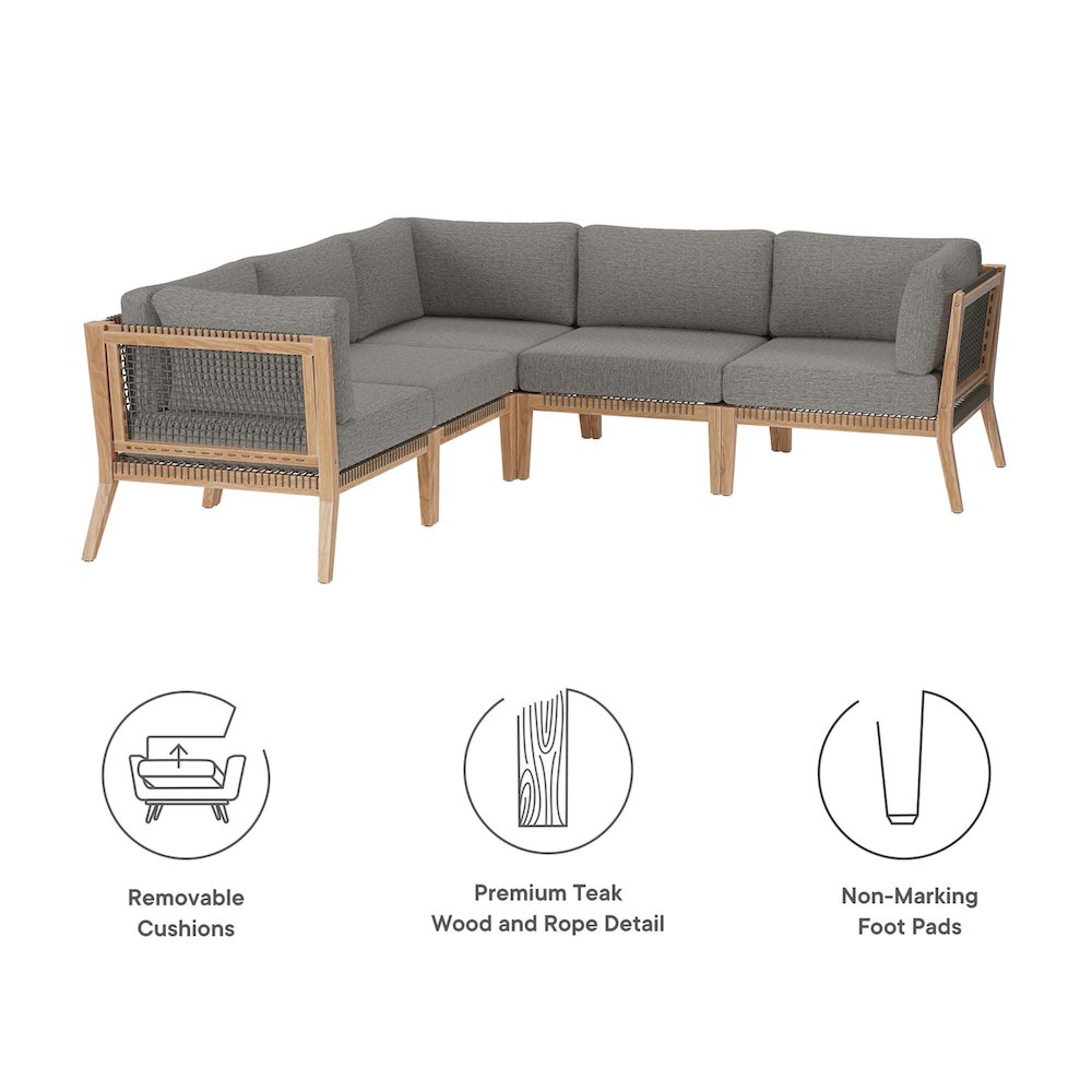 Clearwater 5-Piece Outdoor Patio Teak Wood Sectional Sofa. Picture 2