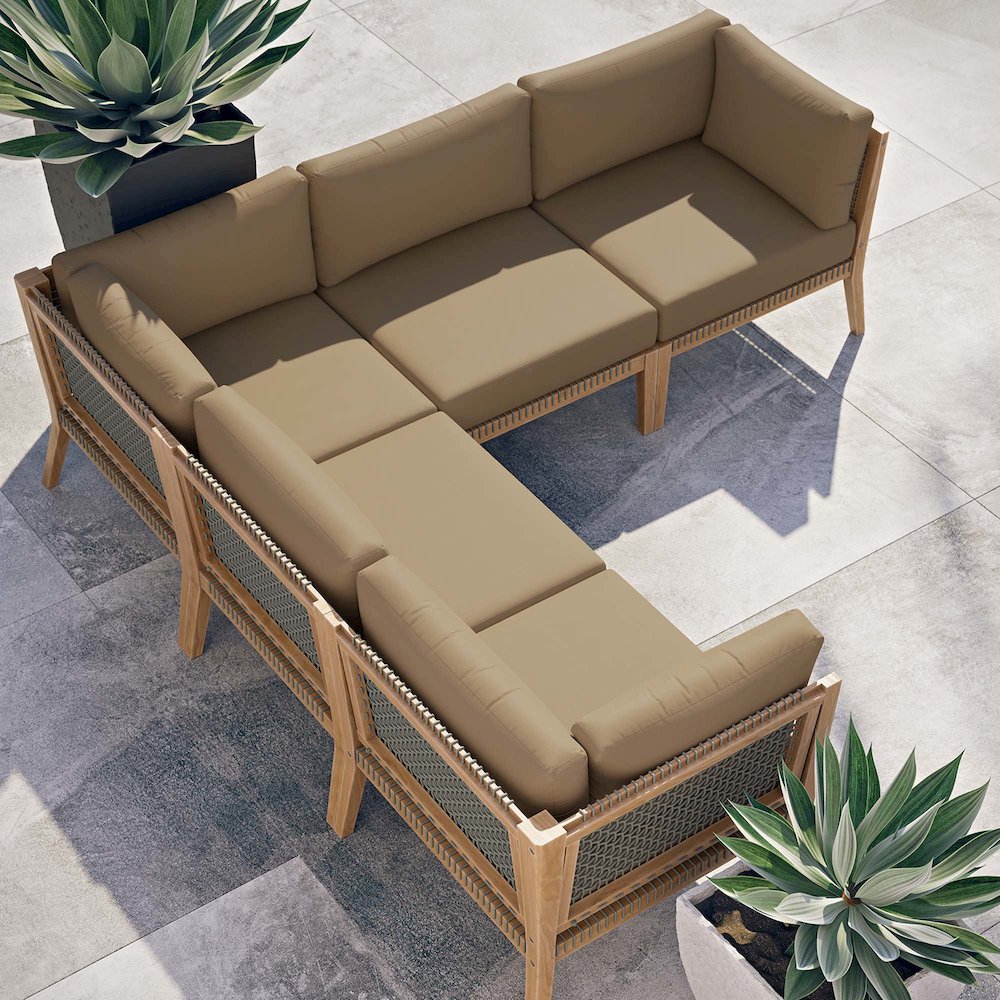 Clearwater 5-Piece Outdoor Patio Teak Wood Sectional Sofa. Picture 11