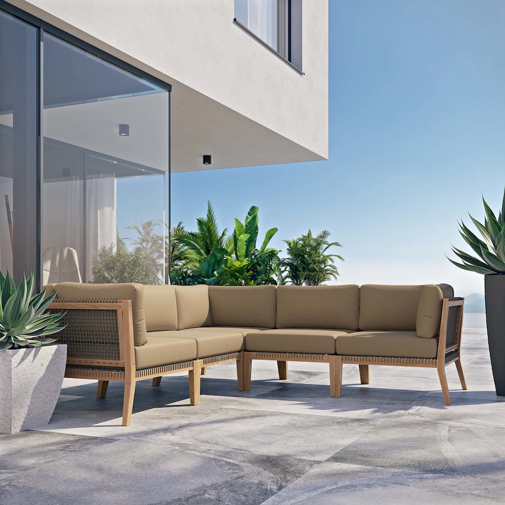 Clearwater 5-Piece Outdoor Patio Teak Wood Sectional Sofa. Picture 10