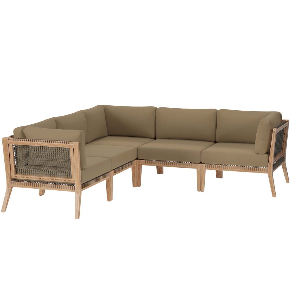 Clearwater 5-Piece Outdoor Patio Teak Wood Sectional Sofa. Picture 1