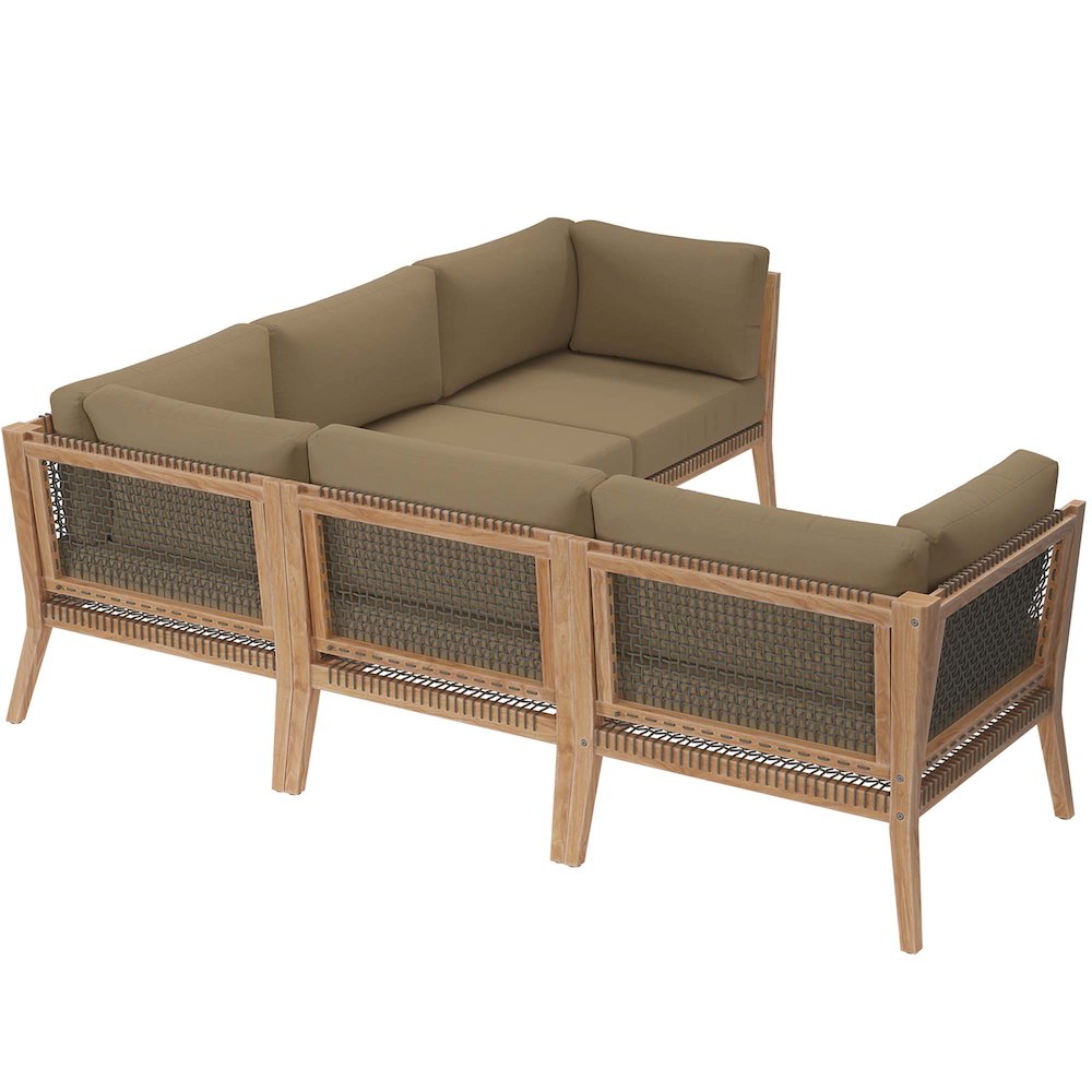 Clearwater 5-Piece Outdoor Patio Teak Wood Sectional Sofa. Picture 3