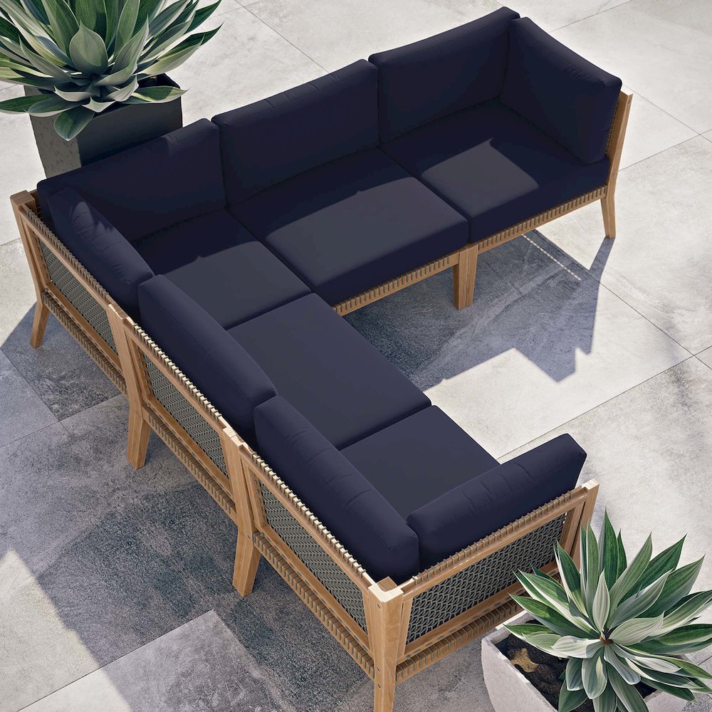 Clearwater 5-Piece Outdoor Patio Teak Wood Sectional Sofa. Picture 11