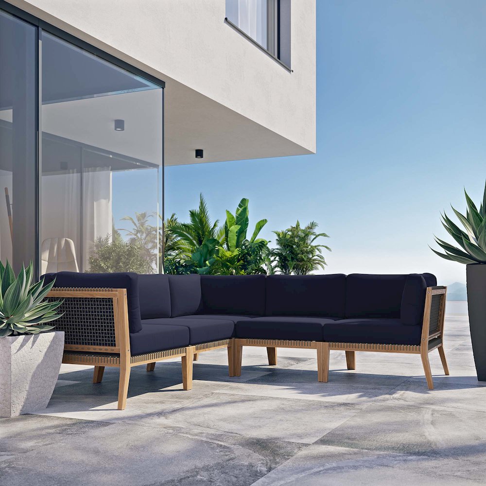 Clearwater 5-Piece Outdoor Patio Teak Wood Sectional Sofa. Picture 10