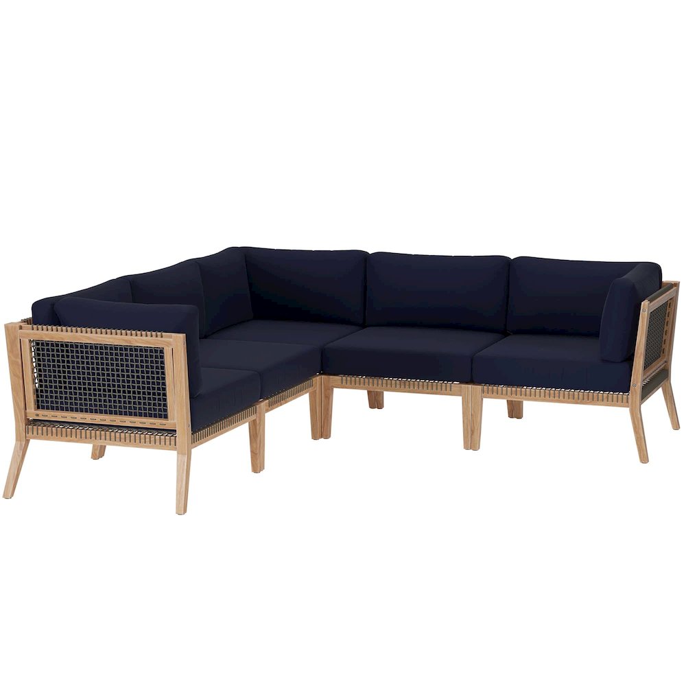 Clearwater 5-Piece Outdoor Patio Teak Wood Sectional Sofa. Picture 1
