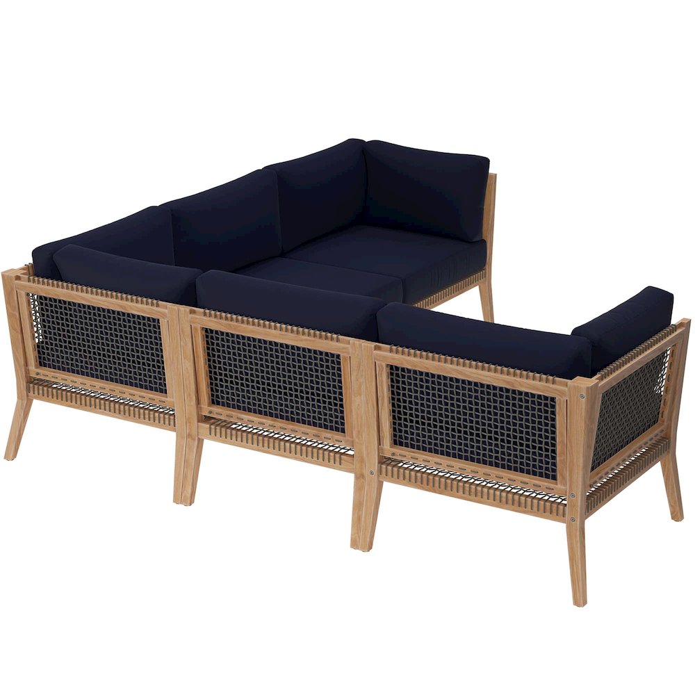Clearwater 5-Piece Outdoor Patio Teak Wood Sectional Sofa. Picture 3