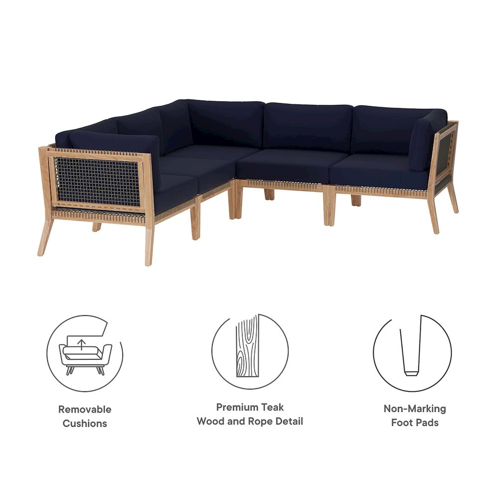 Clearwater 5-Piece Outdoor Patio Teak Wood Sectional Sofa. Picture 2