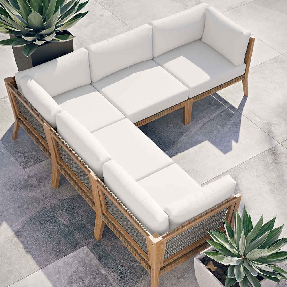 Clearwater 5-Piece Outdoor Patio Teak Wood Sectional Sofa. Picture 11