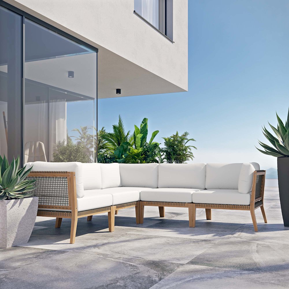 Clearwater 5-Piece Outdoor Patio Teak Wood Sectional Sofa. Picture 10