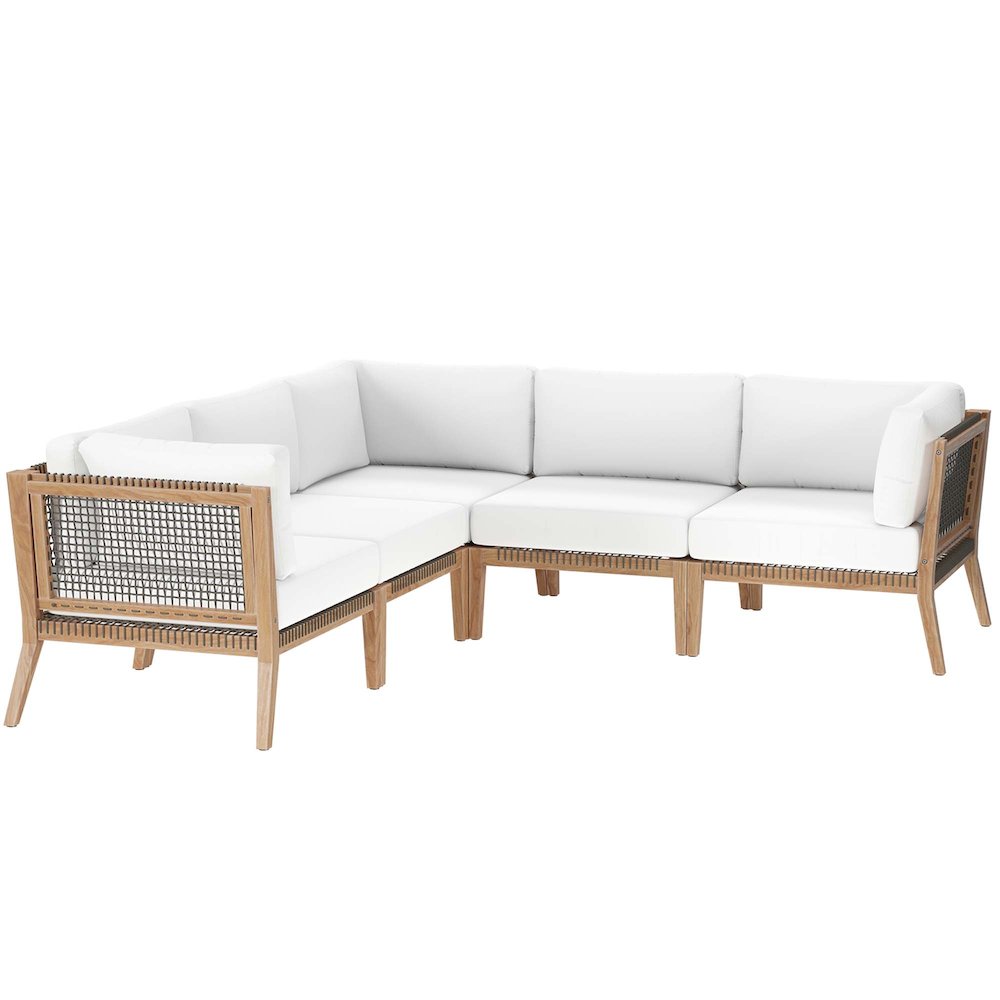 Clearwater 5-Piece Outdoor Patio Teak Wood Sectional Sofa. Picture 1