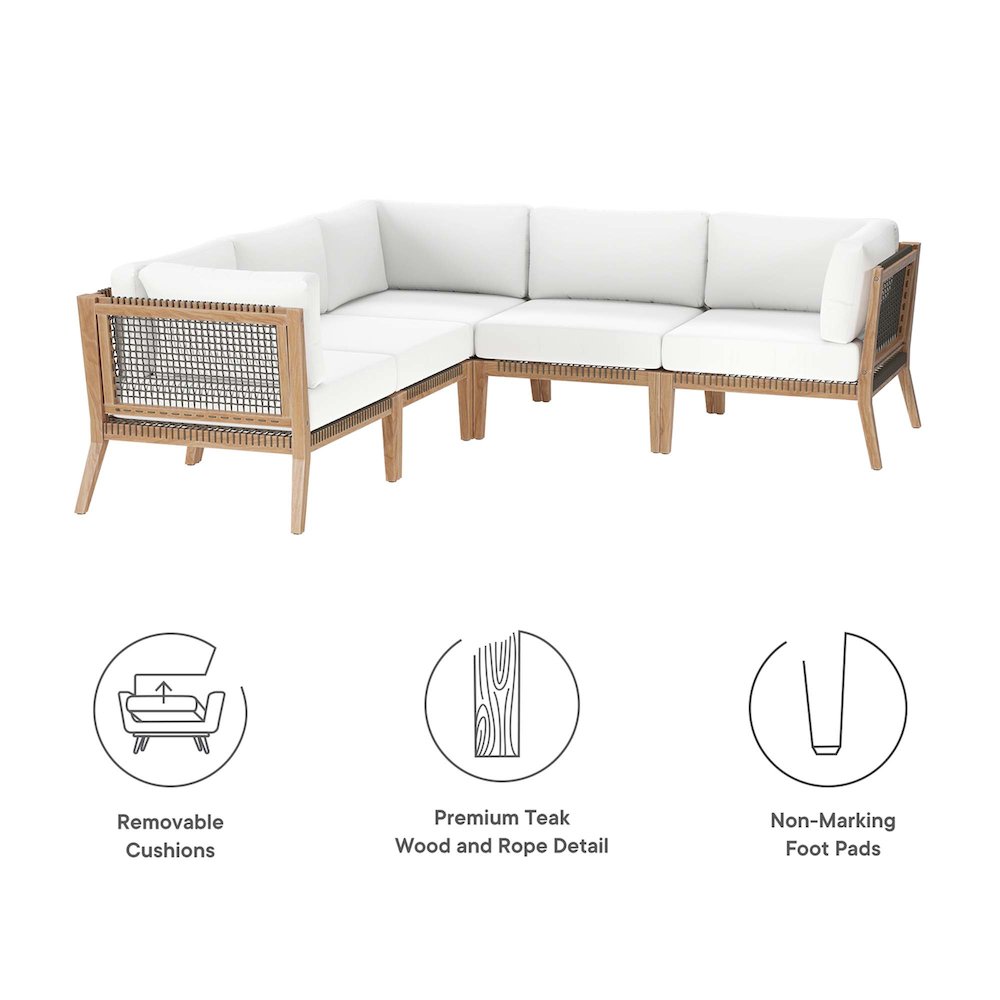 Clearwater 5-Piece Outdoor Patio Teak Wood Sectional Sofa. Picture 2