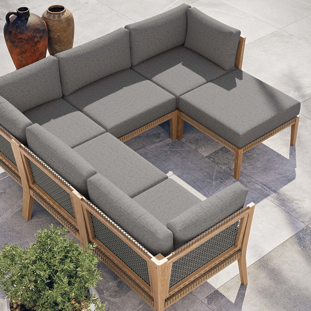 Clearwater 6-Piece Outdoor Patio Teak Wood Sectional Sofa. Picture 14