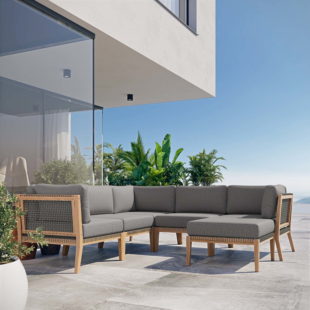 Clearwater 6-Piece Outdoor Patio Teak Wood Sectional Sofa. Picture 13