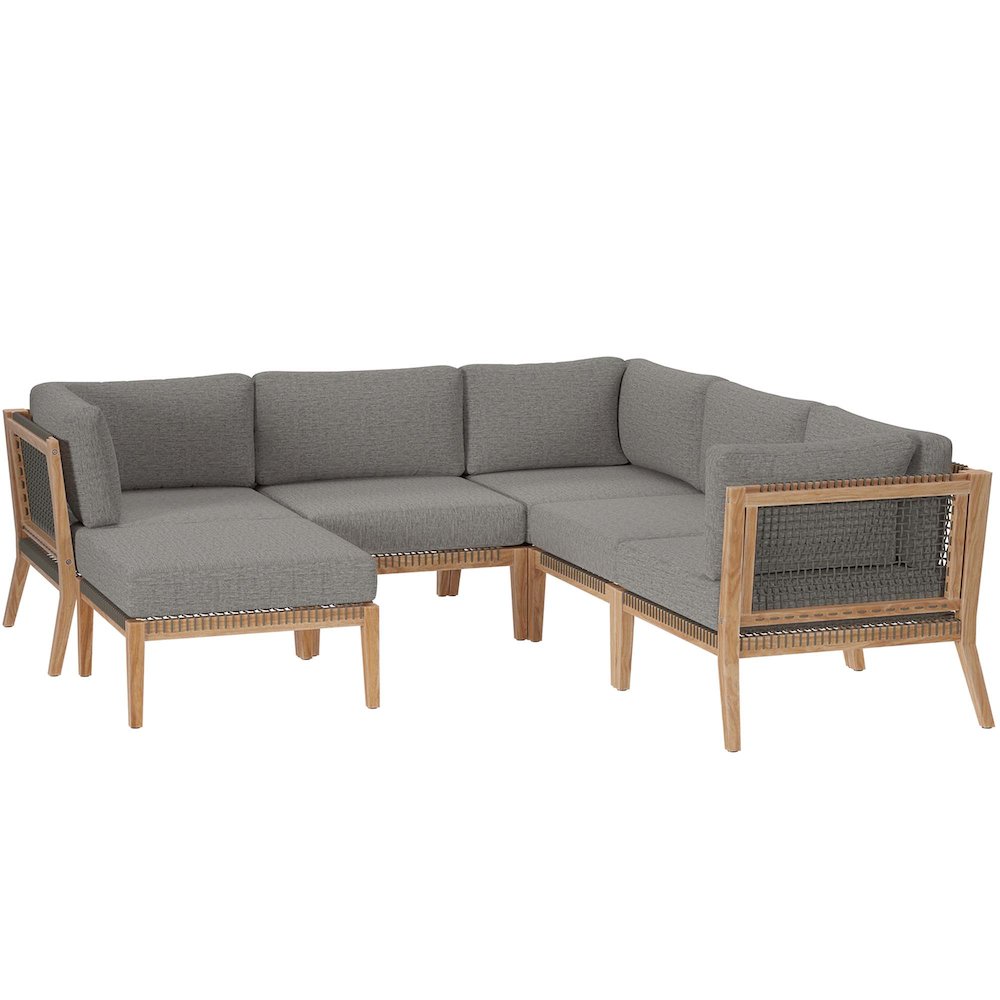 Clearwater 6-Piece Outdoor Patio Teak Wood Sectional Sofa. Picture 1