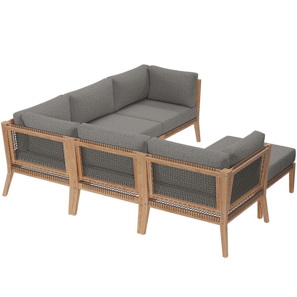 Clearwater 6-Piece Outdoor Patio Teak Wood Sectional Sofa. Picture 3