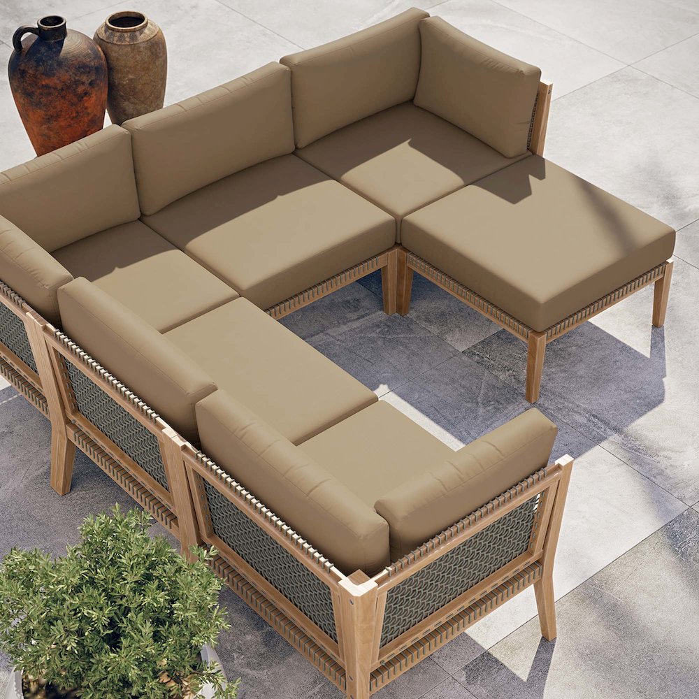 Clearwater 6-Piece Outdoor Patio Teak Wood Sectional Sofa. Picture 14