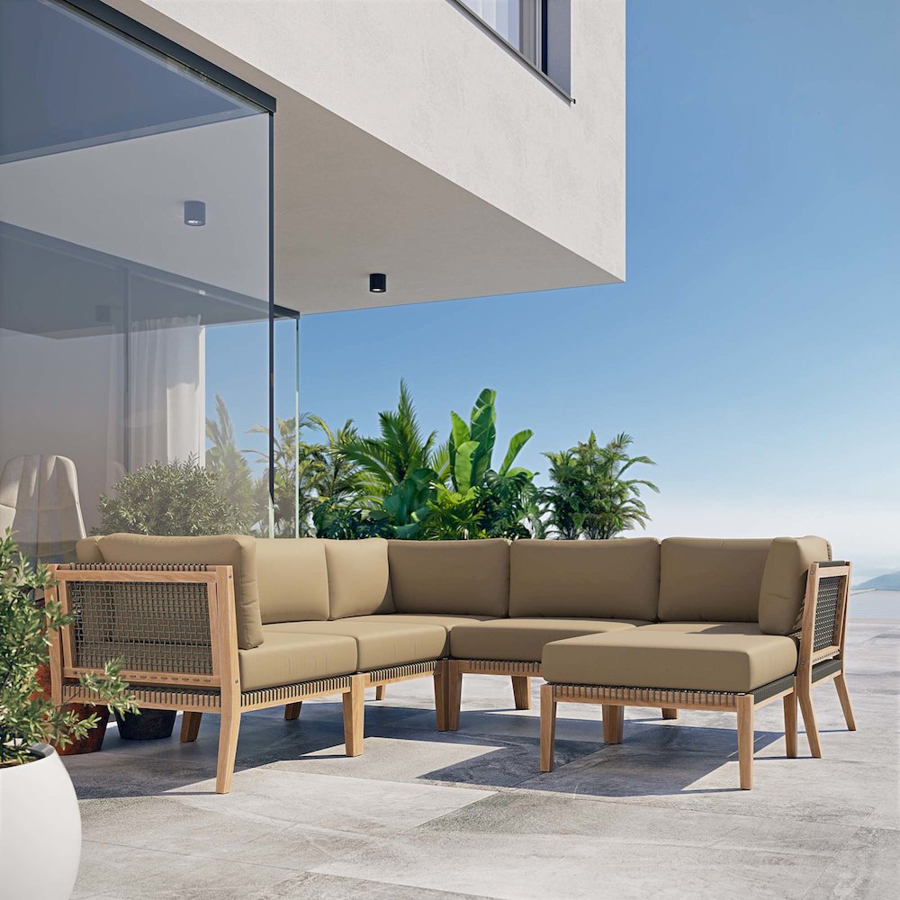 Clearwater 6-Piece Outdoor Patio Teak Wood Sectional Sofa. Picture 13