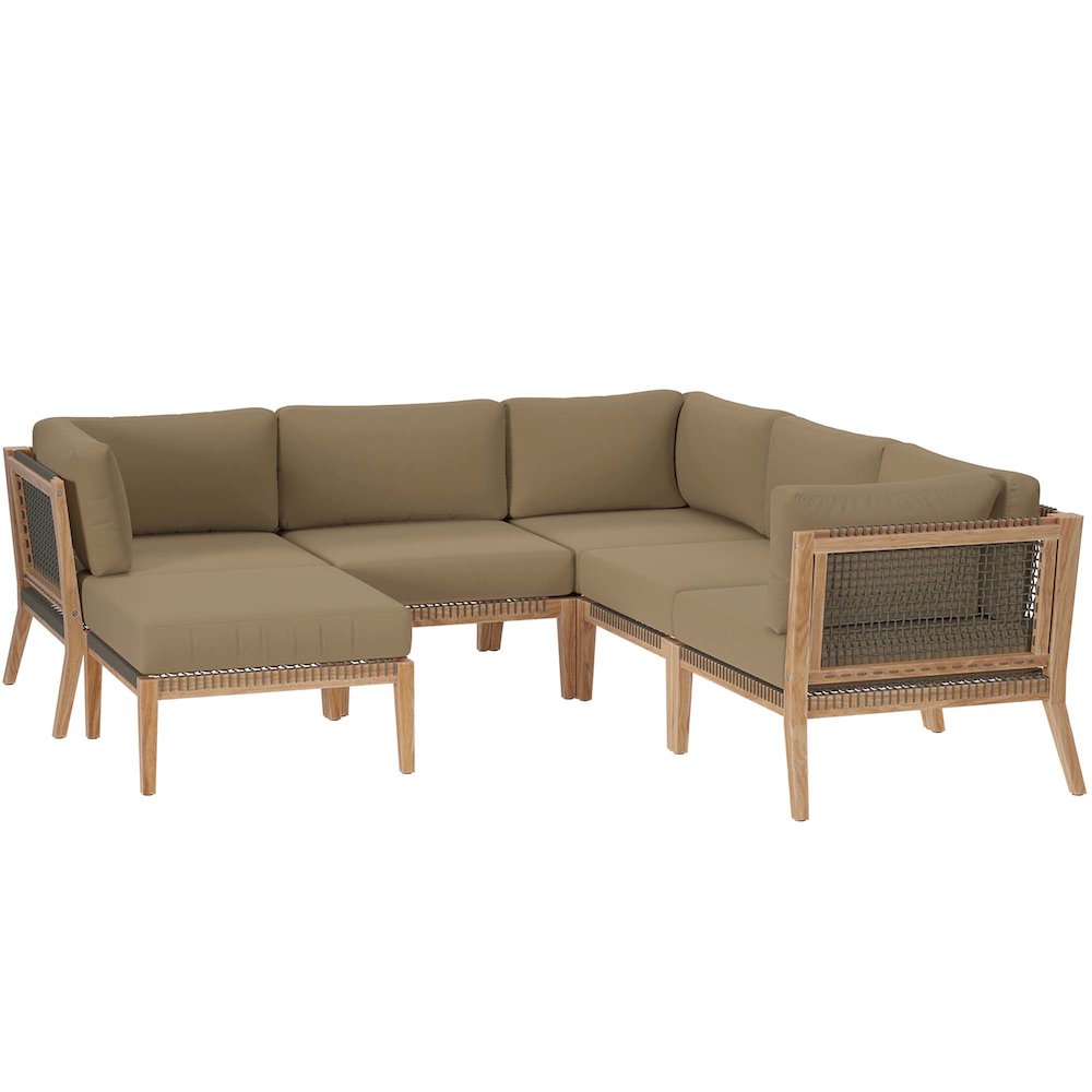 Clearwater 6-Piece Outdoor Patio Teak Wood Sectional Sofa. Picture 1
