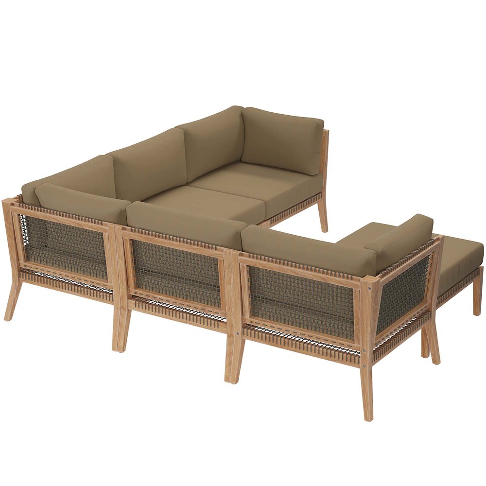 Clearwater 6-Piece Outdoor Patio Teak Wood Sectional Sofa. Picture 3