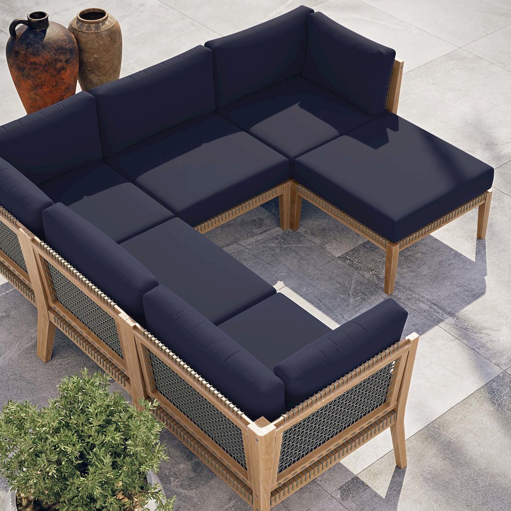 Clearwater 6-Piece Outdoor Patio Teak Wood Sectional Sofa. Picture 14
