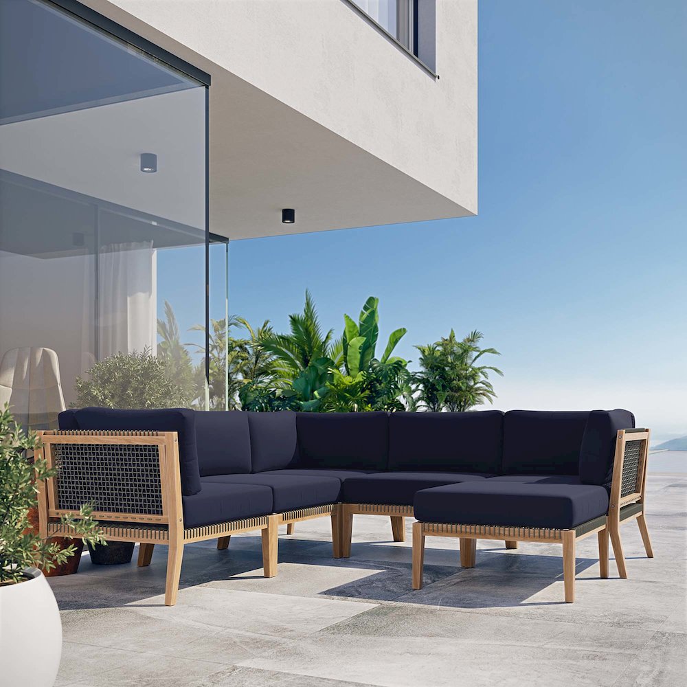 Clearwater 6-Piece Outdoor Patio Teak Wood Sectional Sofa. Picture 13