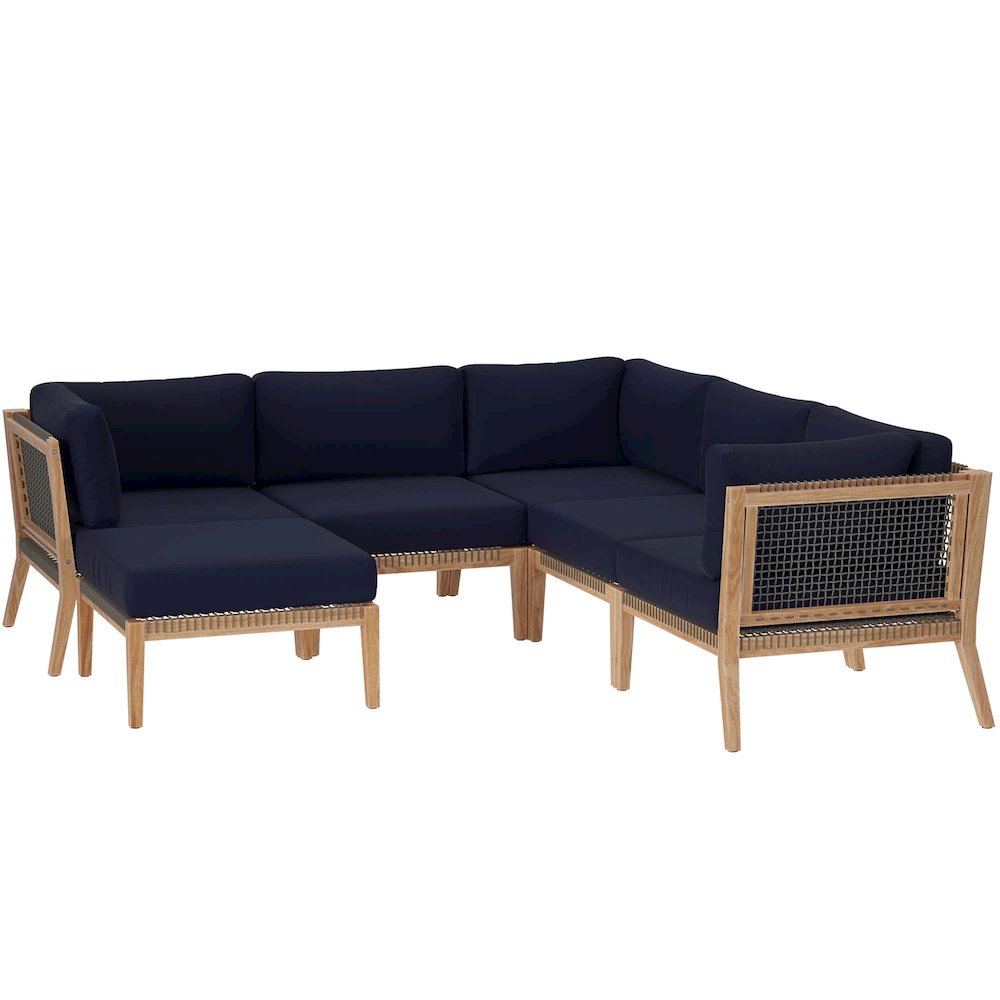 Clearwater 6-Piece Outdoor Patio Teak Wood Sectional Sofa. Picture 1