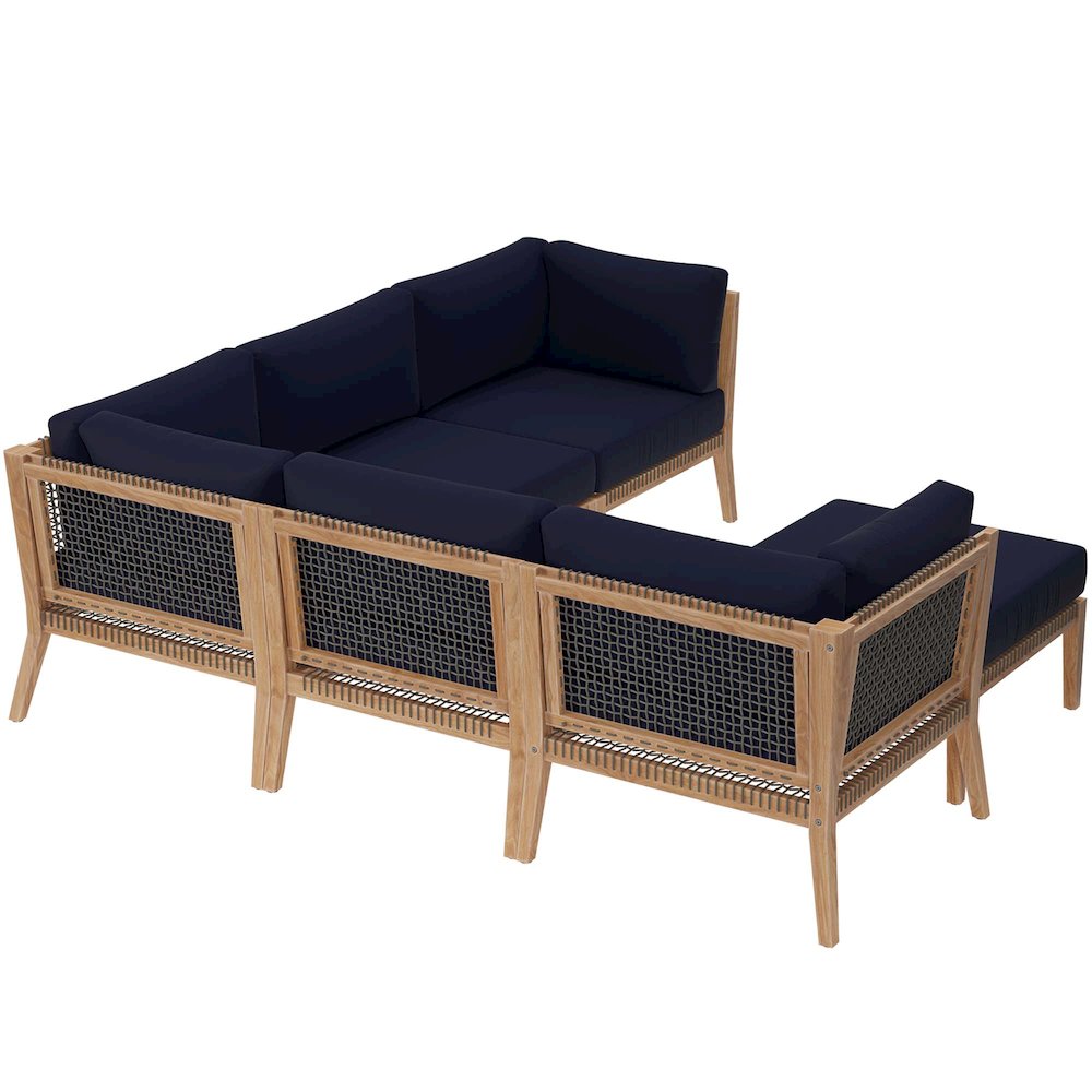 Clearwater 6-Piece Outdoor Patio Teak Wood Sectional Sofa. Picture 3