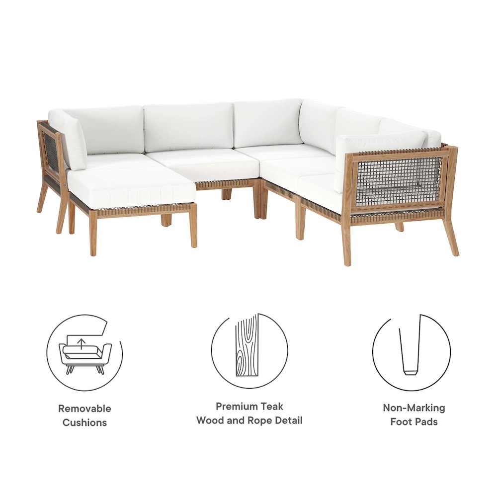 Clearwater 6-Piece Outdoor Patio Teak Wood Sectional Sofa. Picture 2