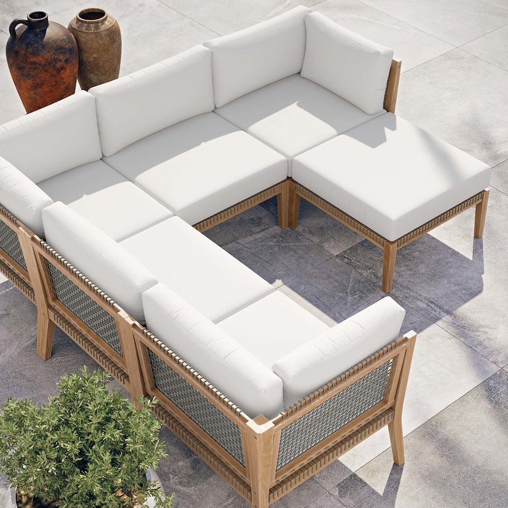 Clearwater 6-Piece Outdoor Patio Teak Wood Sectional Sofa. Picture 14