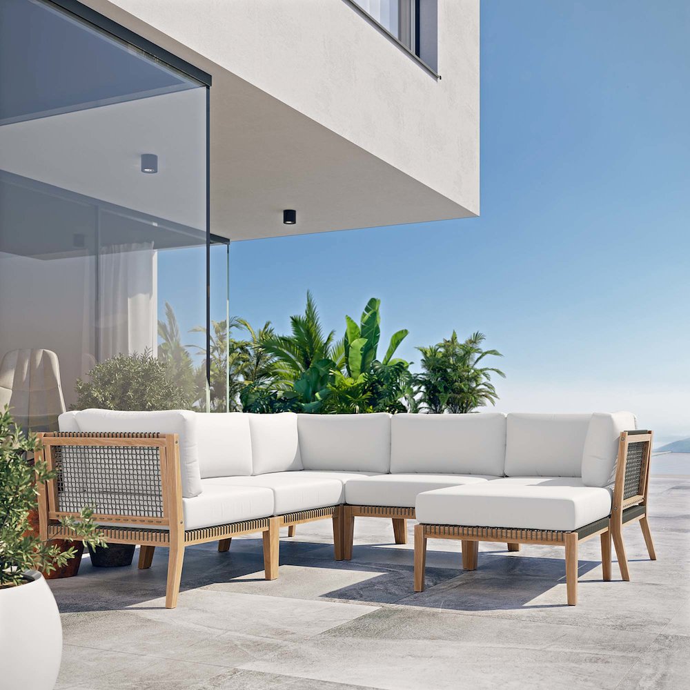 Clearwater 6-Piece Outdoor Patio Teak Wood Sectional Sofa. Picture 13