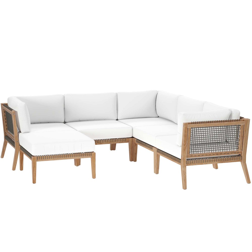 Clearwater 6-Piece Outdoor Patio Teak Wood Sectional Sofa. Picture 1