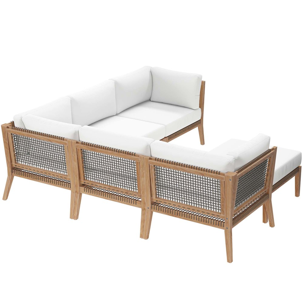 Clearwater 6-Piece Outdoor Patio Teak Wood Sectional Sofa. Picture 3