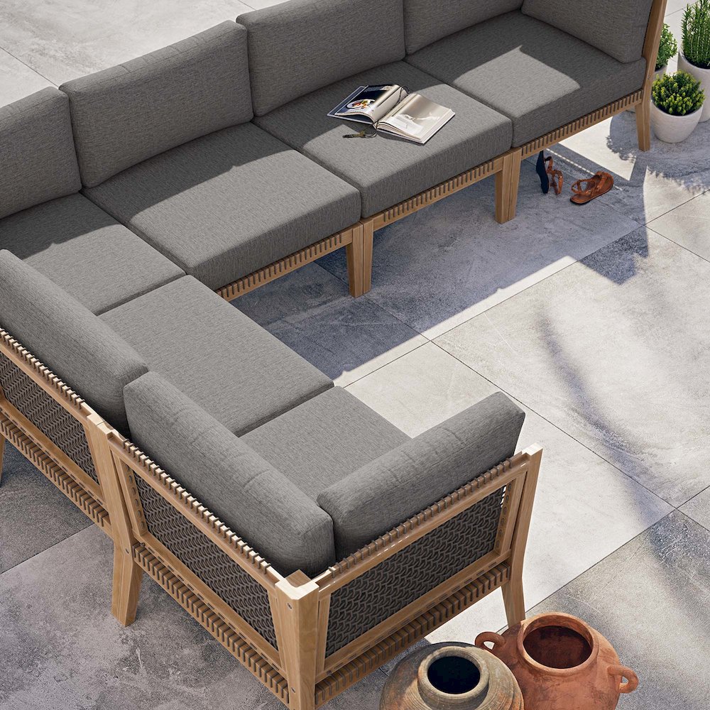 Clearwater 6-Piece Outdoor Patio Teak Wood Sectional Sofa. Picture 11