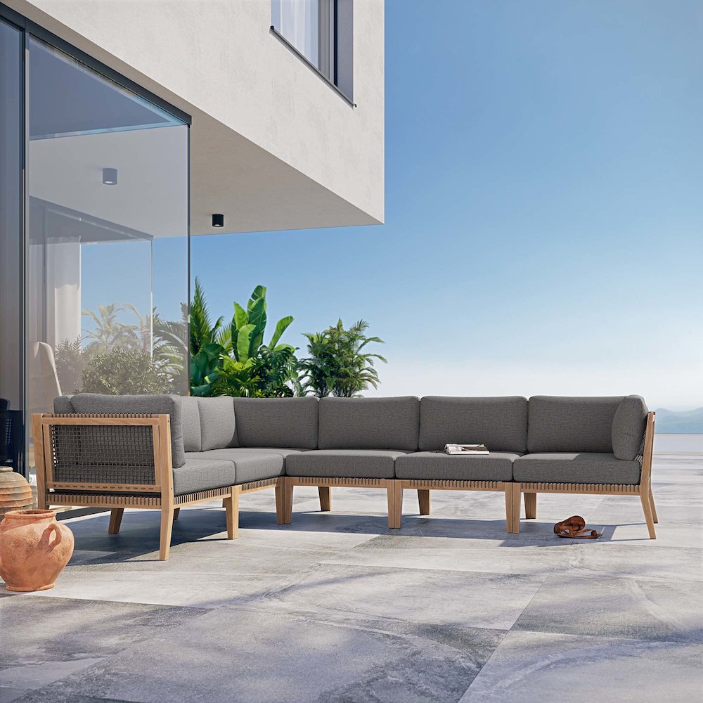 Clearwater 6-Piece Outdoor Patio Teak Wood Sectional Sofa. Picture 10