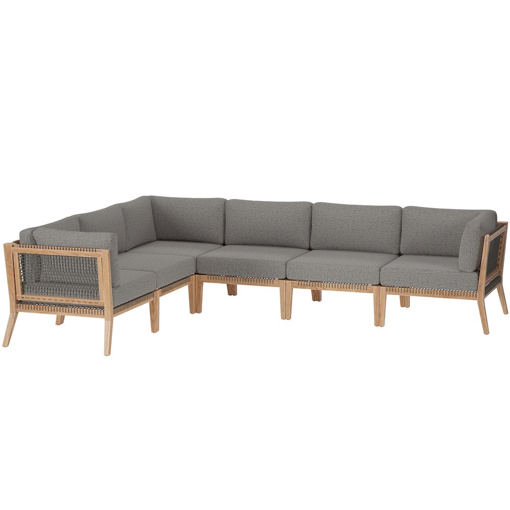 Clearwater 6-Piece Outdoor Patio Teak Wood Sectional Sofa. Picture 1