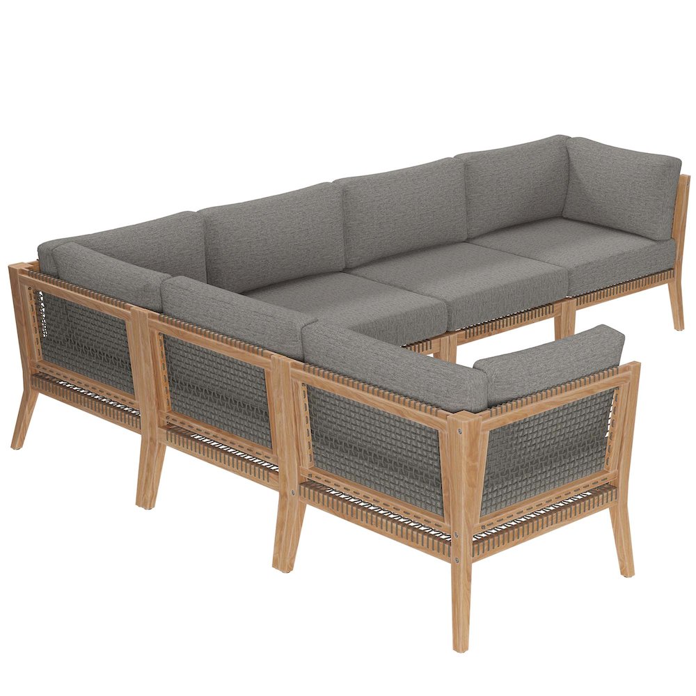 Clearwater 6-Piece Outdoor Patio Teak Wood Sectional Sofa. Picture 3