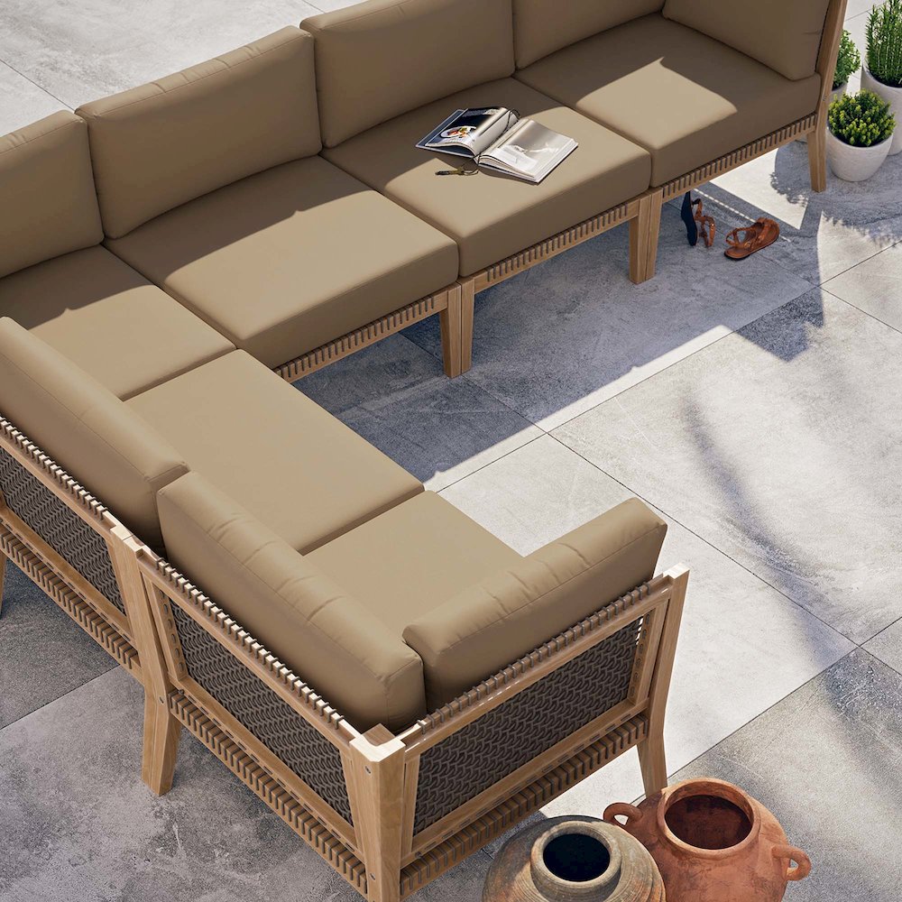 Clearwater 6-Piece Outdoor Patio Teak Wood Sectional Sofa. Picture 11