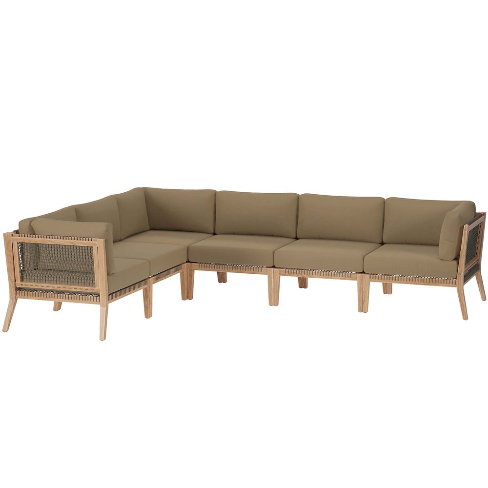Clearwater 6-Piece Outdoor Patio Teak Wood Sectional Sofa. Picture 1