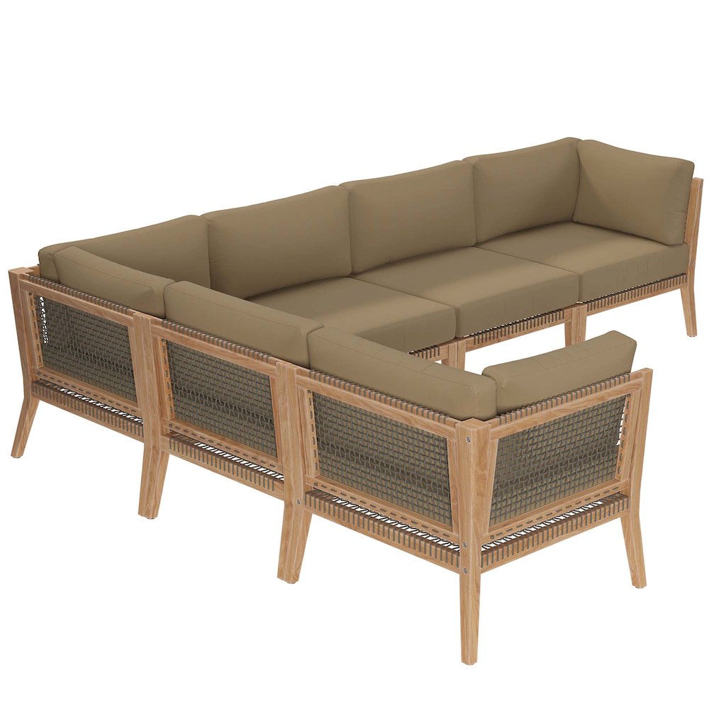 Clearwater 6-Piece Outdoor Patio Teak Wood Sectional Sofa. Picture 3