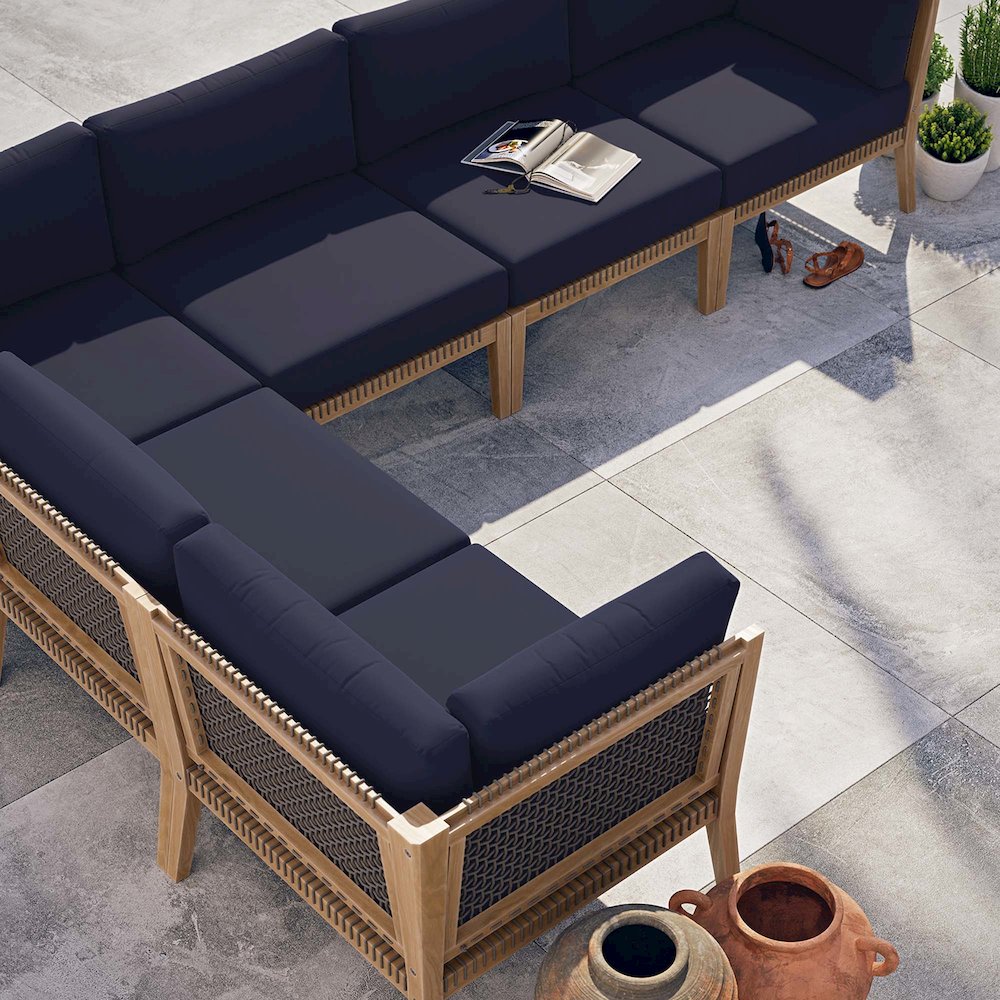 Clearwater 6-Piece Outdoor Patio Teak Wood Sectional Sofa. Picture 11