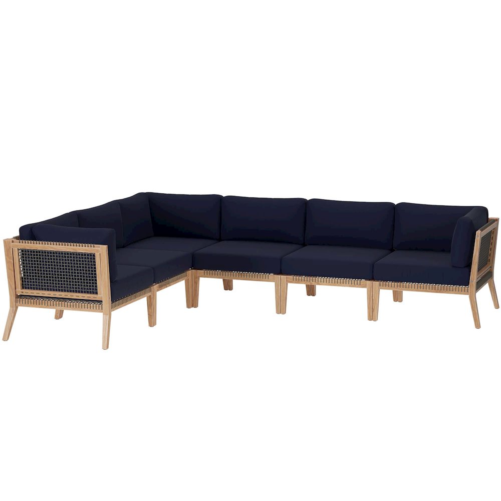 Clearwater 6-Piece Outdoor Patio Teak Wood Sectional Sofa. Picture 1