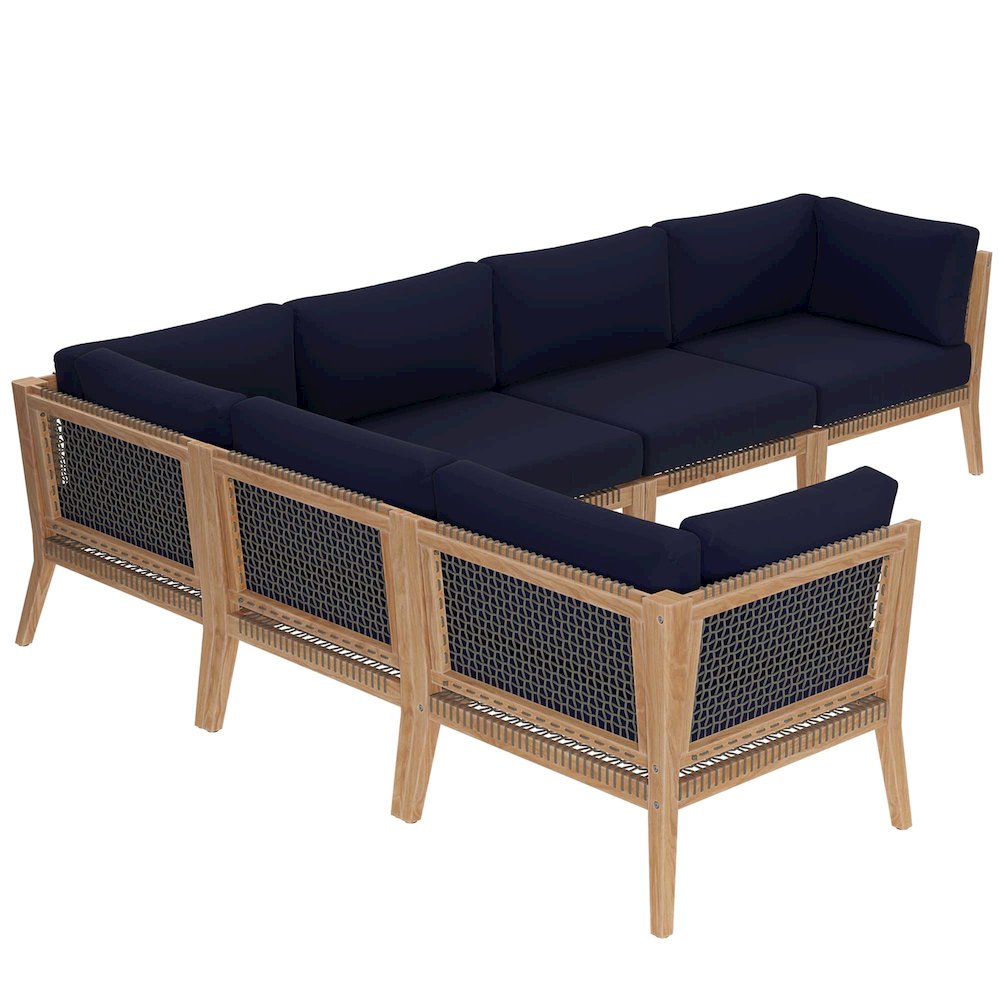 Clearwater 6-Piece Outdoor Patio Teak Wood Sectional Sofa. Picture 3