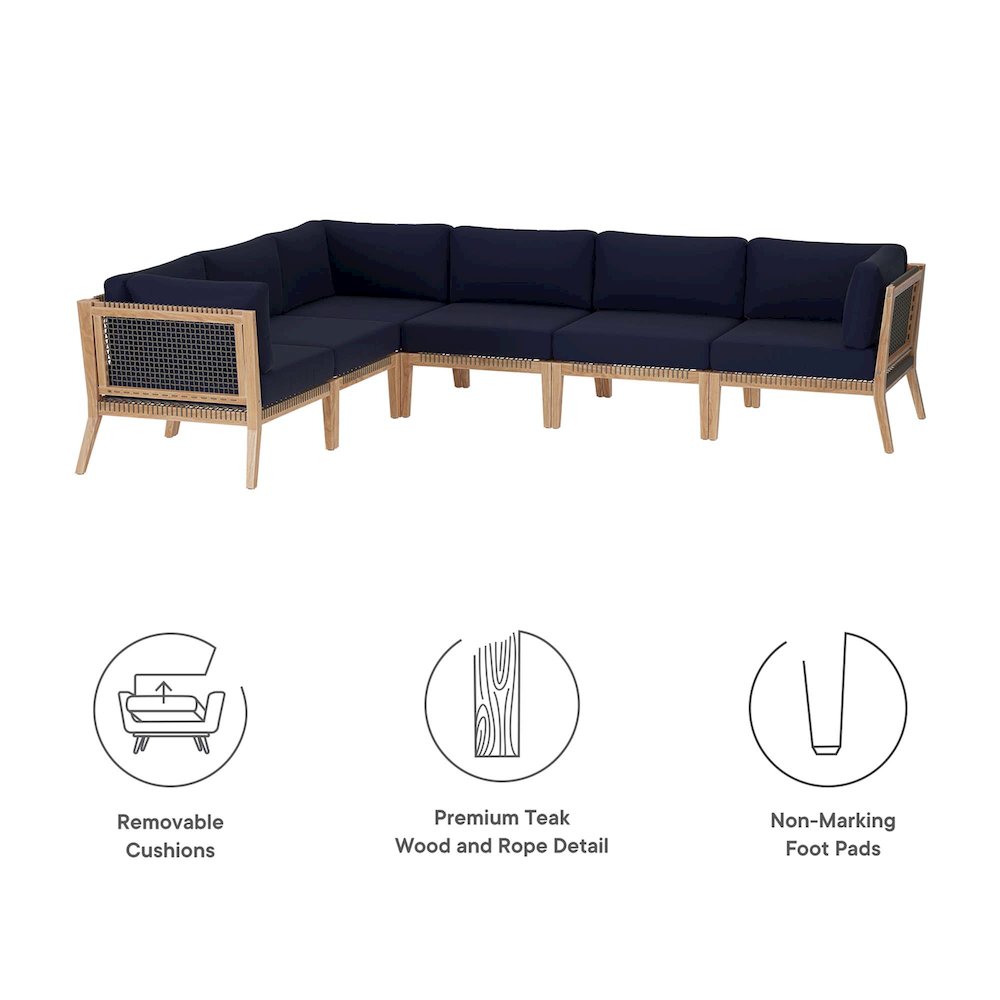 Clearwater 6-Piece Outdoor Patio Teak Wood Sectional Sofa. Picture 2