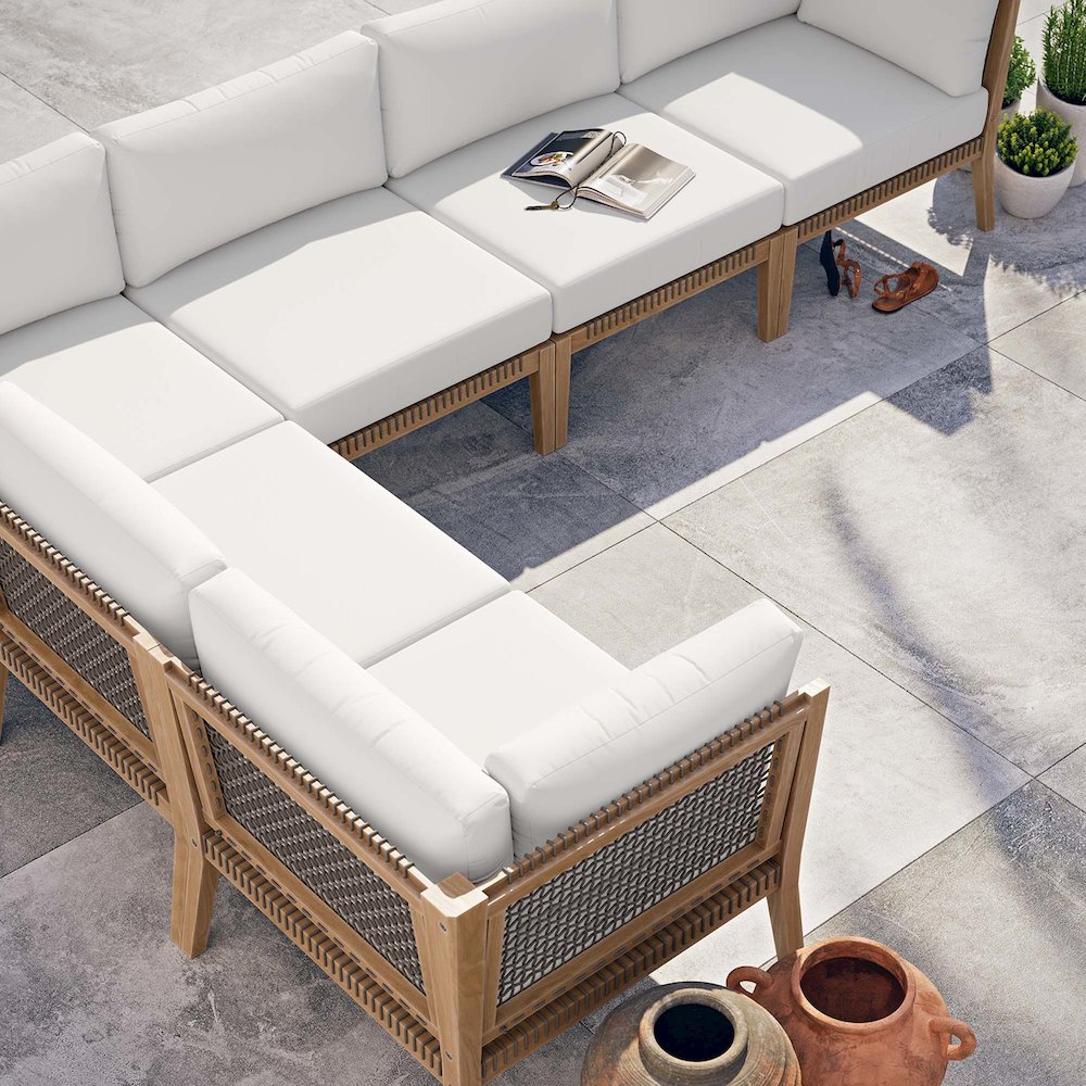 Clearwater 6-Piece Outdoor Patio Teak Wood Sectional Sofa. Picture 11