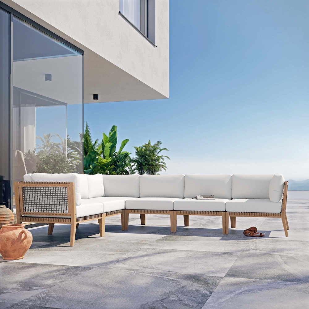 Clearwater 6-Piece Outdoor Patio Teak Wood Sectional Sofa. Picture 10