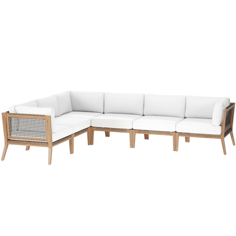 Clearwater 6-Piece Outdoor Patio Teak Wood Sectional Sofa. Picture 1