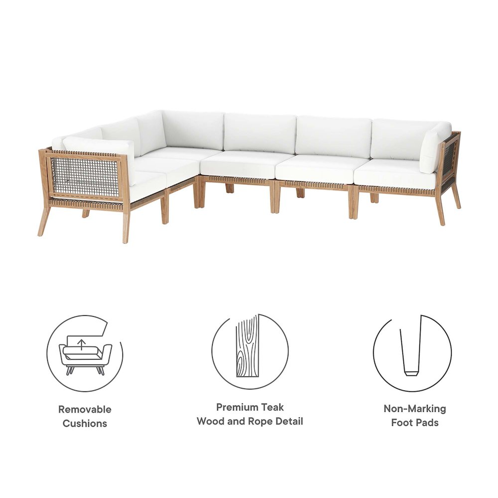Clearwater 6-Piece Outdoor Patio Teak Wood Sectional Sofa. Picture 2