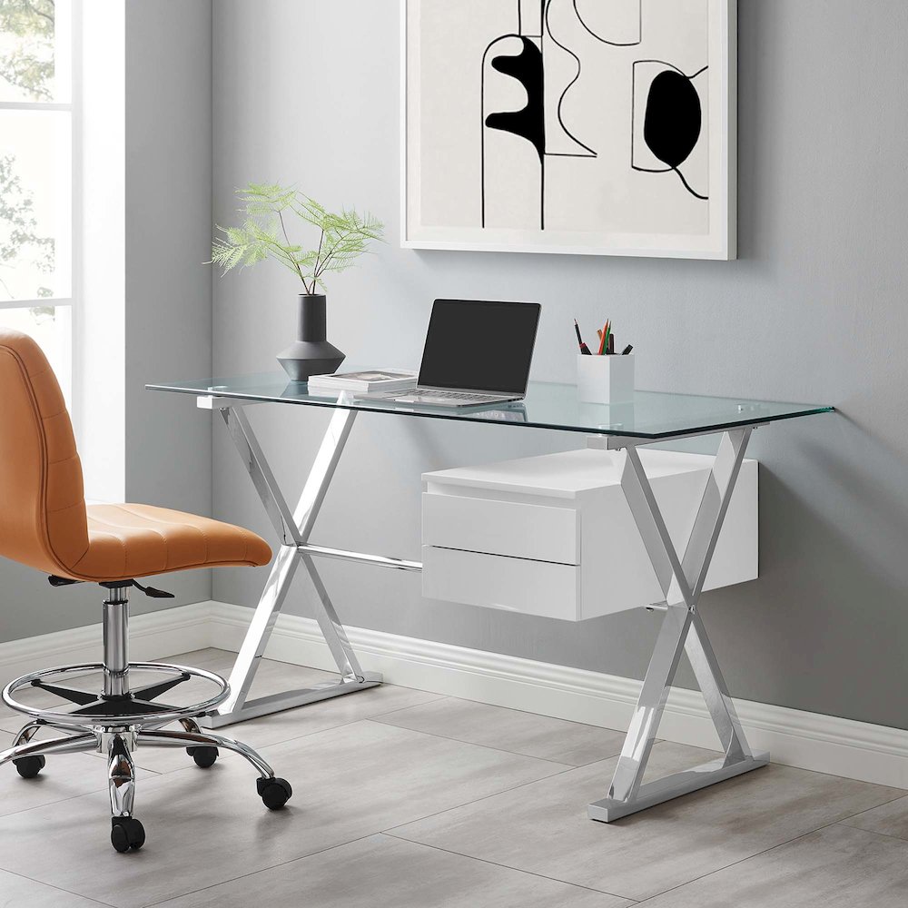 Sector 56" Glass Top Glass Office Desk. Picture 8