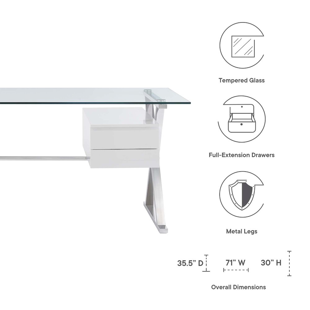 Sector 71" Glass Top Glass Office Desk. Picture 2