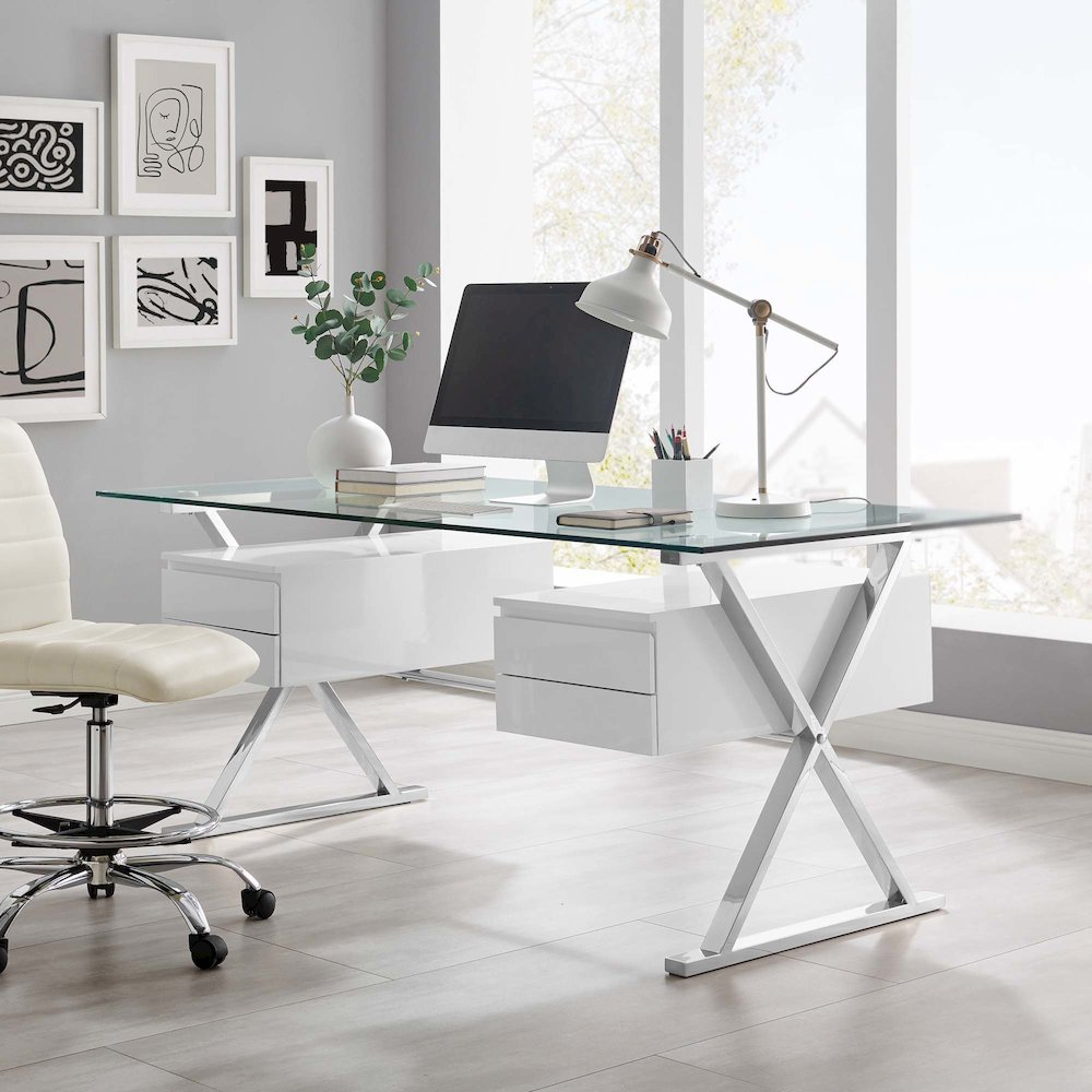 Sector 71" Glass Top Glass Office Desk. Picture 8