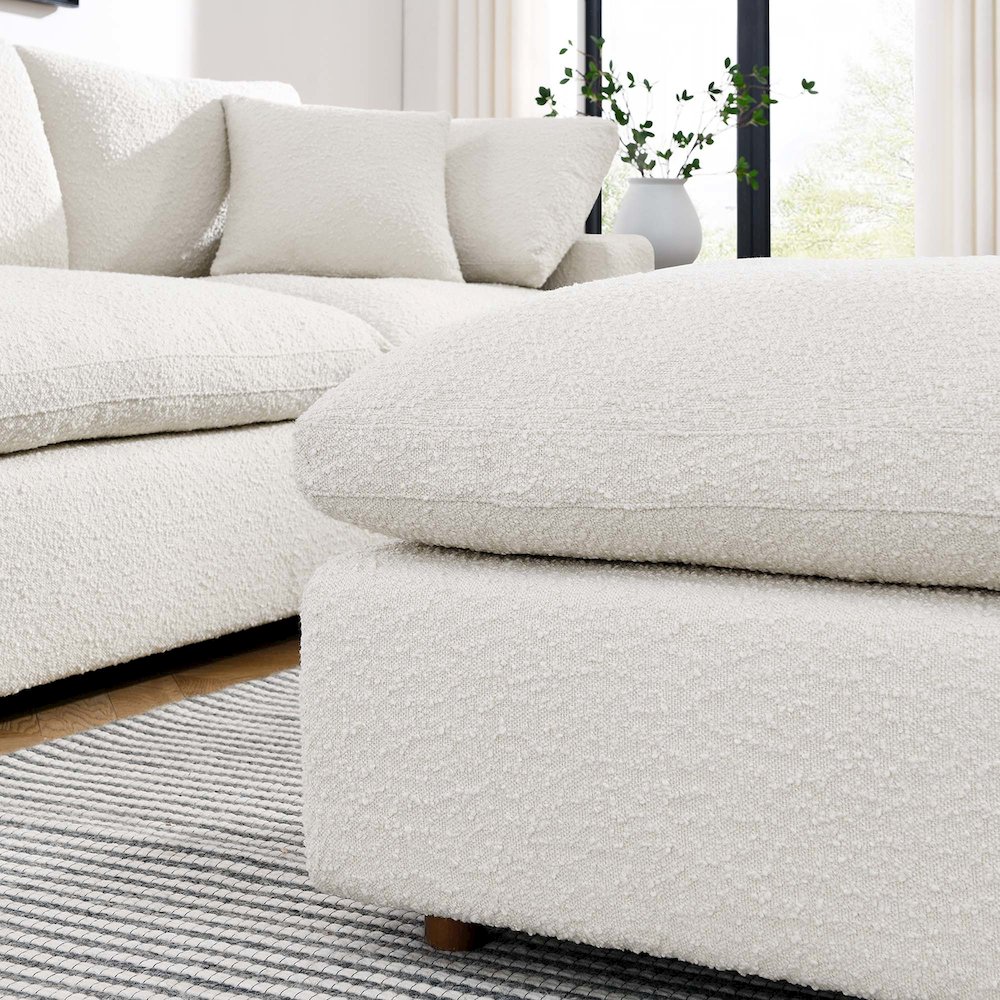 Commix Down Filled Overstuffed Boucle Fabric Ottoman. Picture 8
